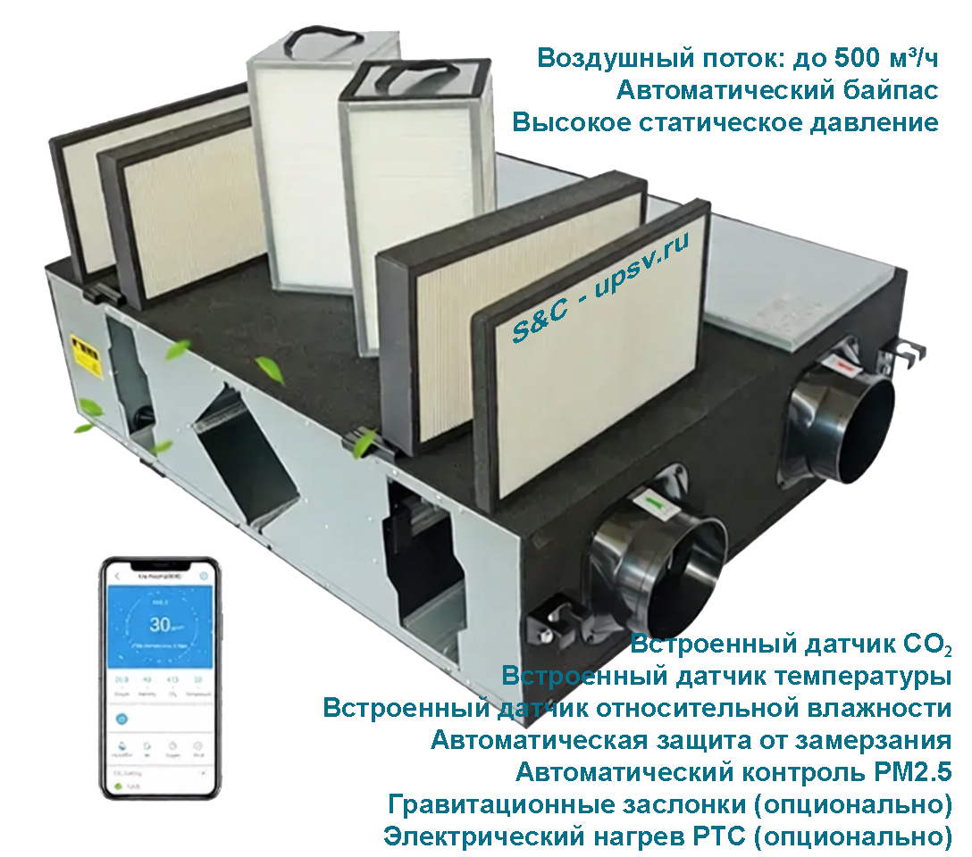 Потолочный рекуператор S&C SMART-HRV-S-250-500
